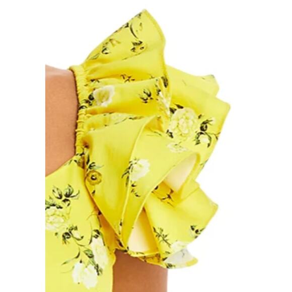Alice + Olivia Shanae Floral Print Smocked Ruffle Crop Top | Womens L, Yellow - Picture 5 of 9